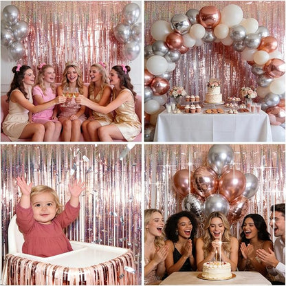 4 Packs Rose Gold Foil Fringe Curtain, Rose Gold Glitter Metallic Tinsel - Image 5