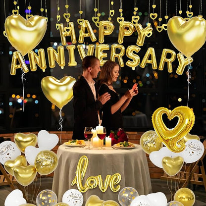 Gold and White Anniversary Party Decorations, Happy Anniversary Banner - Image 3