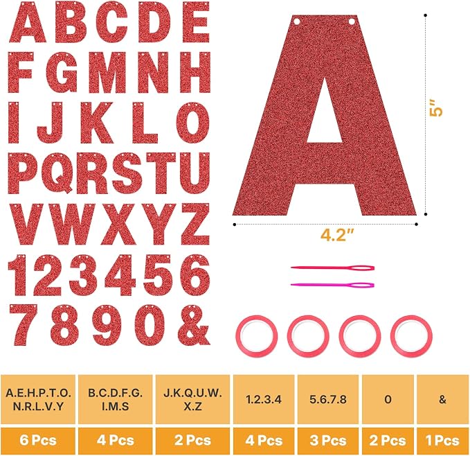 146 PCS DIY Glitter Letter Banner Kit, A-Z Letters & Numbers, Customizable - Image 2