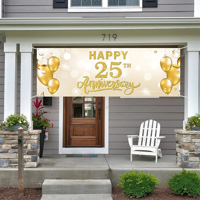 Large Happy 25th Anniversary Banner Twenty-one Themed Garden Backdrop Banner - Image 4