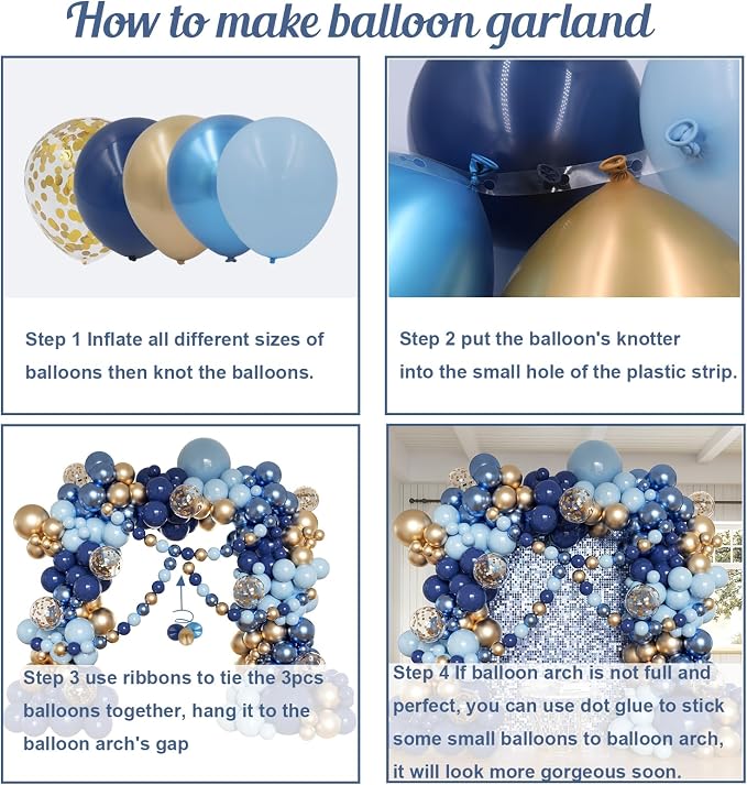 Navy Blue and Gold Balloons Arch Kit - Image 3