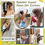 RUNATURE Ponytail Extension Human Hair, Long Real Hair Ponytail Extension with Magic Paste, Natural Remy Hair for Daily Wearing, 20 Inch 80g #3P12 Dark Brown Highlight Honey Blonde
