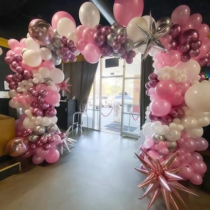 Pink Winter Wonderland Balloons, Metallic pink Silver and Snow Balloon - Image 3