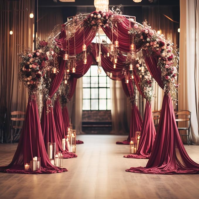 Wedding Arch Draping Fabric Backdrop Drapes 2 Panels, Burgundy | 28.7"x20FT - Image 5