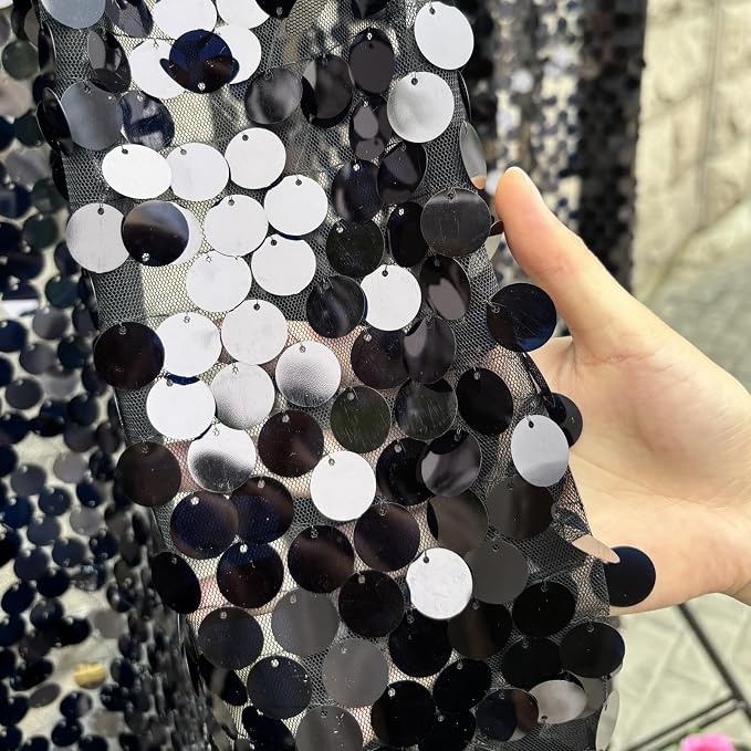 Black Sequin Backdrop, 4x10 Feet, Large 18MM, 2 Panel | Payette Shimmer - Image 2