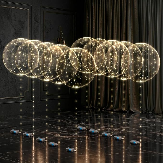 Light Up Balloons 10 Pack, 20 Inch Clear Balloons by Tesorrio