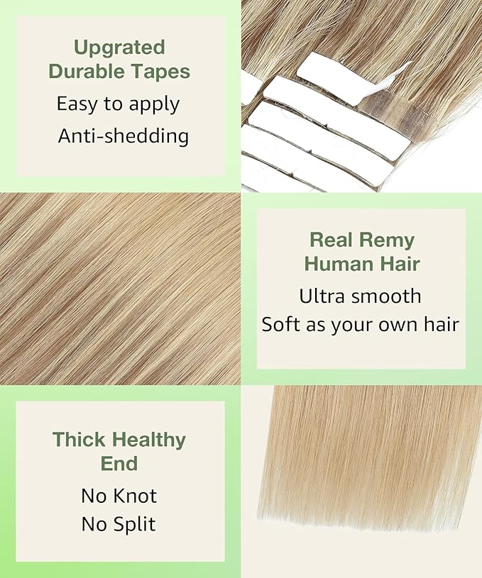 SURNEL 20inch Tape in Hair Extensions Balayage Golden Brown Highlighted Fading to Golden Blonde Human Hair Tape in Extensions 20 Pcs 50g(#10/16/16-20)