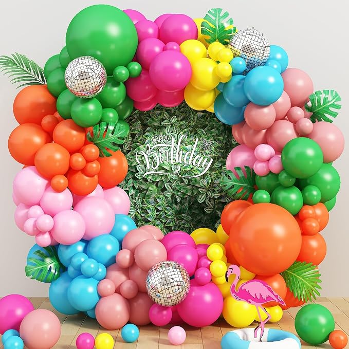 Tropical Balloons Garland Arch Kit, 18 10 5 Inch Summer Green Hot Pink Orange - Image 3