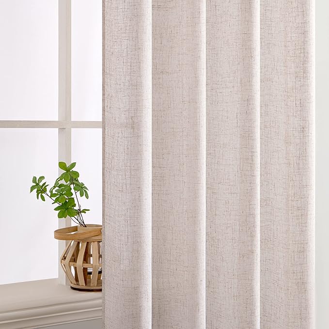 MIULEE Natural White Linen Curtains 120 Inches Long Rod Pocket and Back Tab | - Image 5