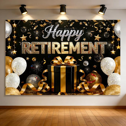 72x43 Inch Retirement Party Decorations Happy Retirement Backdrop | Large Black by Dormirpilow