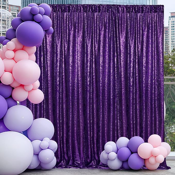 10ft x 10ft Purple Sequin Backdrop Glitter Halloween Party Backdrop Curtains - Image 3