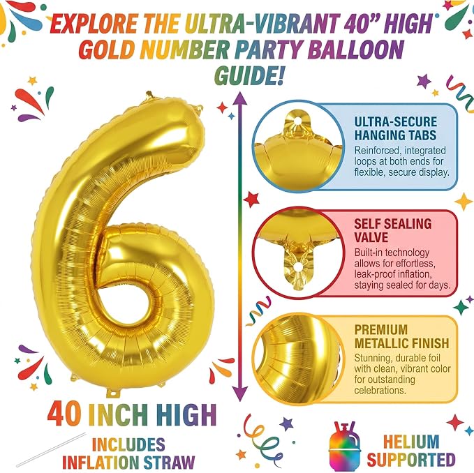 40 Inch Gold Number 16 Foil Balloon - Image 2