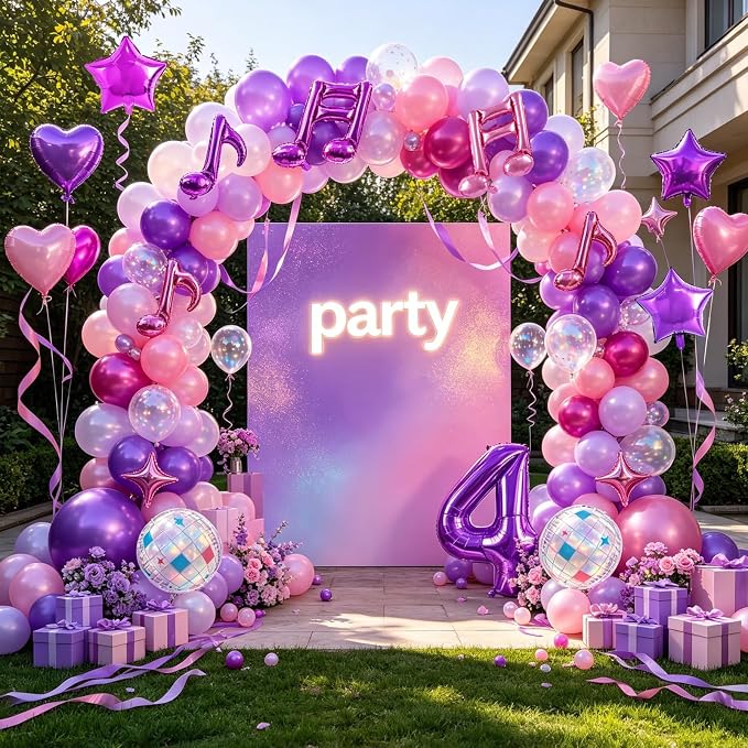 TONIFUL Girl‘s Purple Pink Music Themed 4th Birthday Decorations | 40 Inch - Image 3