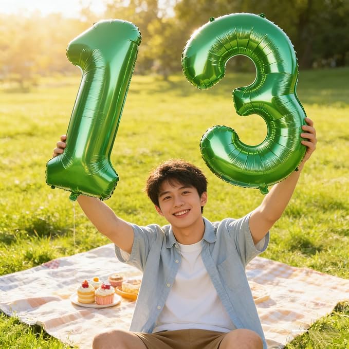 Number 13 Balloons 40 Inch for 13 31 Birthday Party Decorations, Dark Green | - Image 2