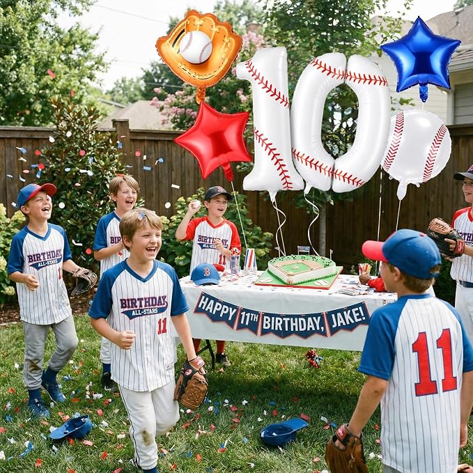 Jenaai Number 10 Baseball Balloons White Red and Blue Baseball Glove Balloons - Image 6