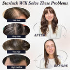 starluck Hair Toppers for Women Real Human Hair With Bangs, 100% Remy HumanHair Toppers for Women Hand-woven with Thinning,Cover Gray Roots,Adds Volume, Brown
