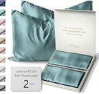 Colorado Home Co 22 Momme Real Silk Pillowcase, Mineral Blue, 2 Pack King Pillowcase, 20" x 36"