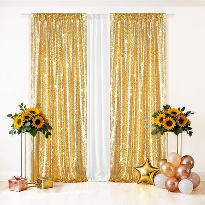 Eternal Beauty Gold 3mm Sequin Backdrop 2x8 Ft 2 Pack Wedding | Dense Sparkle by EternalBeauty