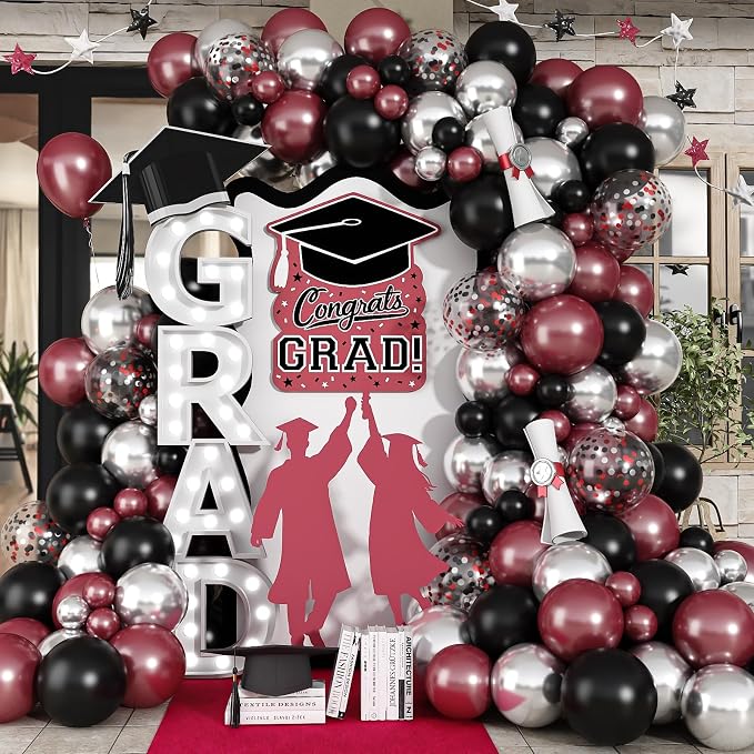 Red and Black Balloon Arch Garland Kit, Graduation Party Decorations, Burgundy by Froova