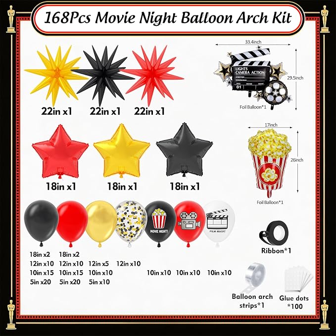 Movie Night Balloon Garland Arch Kit 168Pcs - Image 2