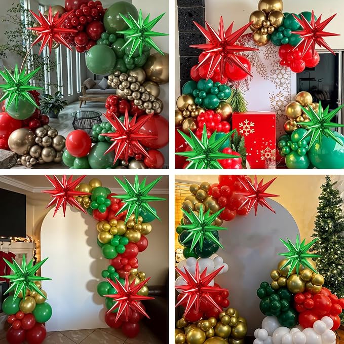Red Green Star Balloons, 22/27 Inch Red and Green Star Foil Balloons, Cone - Image 7
