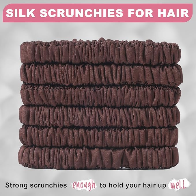 6Pcs Silk Hair Ties Small 22 Momme 100% Pure Mulberry Silk Scrunchies for Women Girls Thin Skinny Hair Sleep Scrunchies No Damage(Color 10)