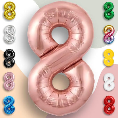 Rose Gold Number Balloon 8 Mylar Foil Macaron Balloons 16 inch - Image 4