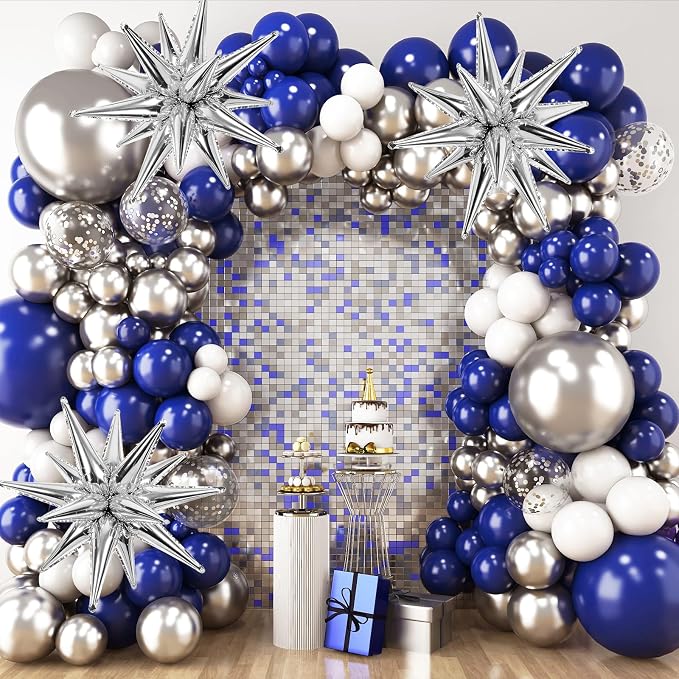 RUBFAC Blue and Silver Balloon Arch Kit by RUBFAC