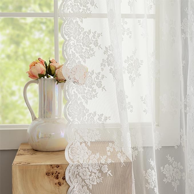 Kotile Ivory Floral Lace Curtains - Image 4