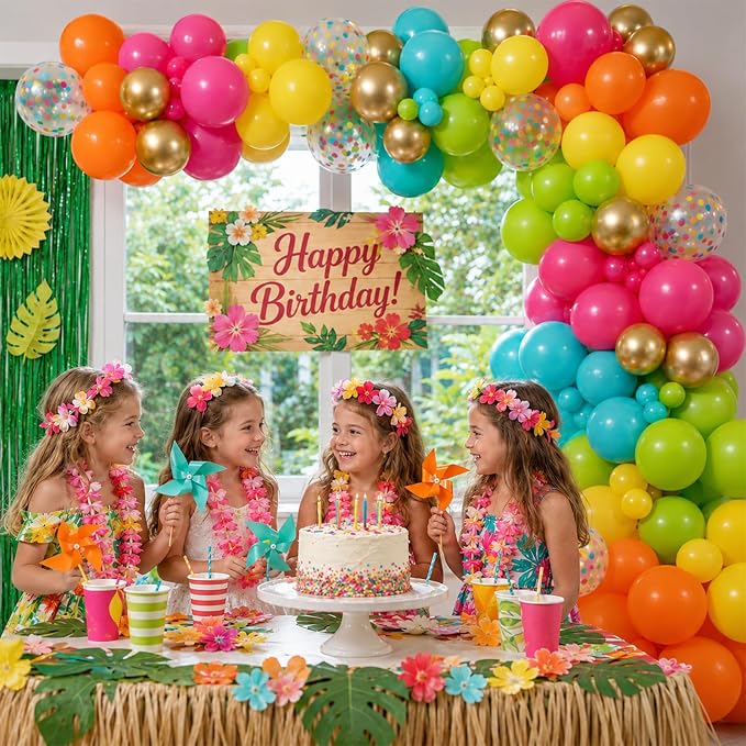 Tropical Balloons, Hot Pink Orange Teal Yellow Green Gold Colorful Confetti - Image 4
