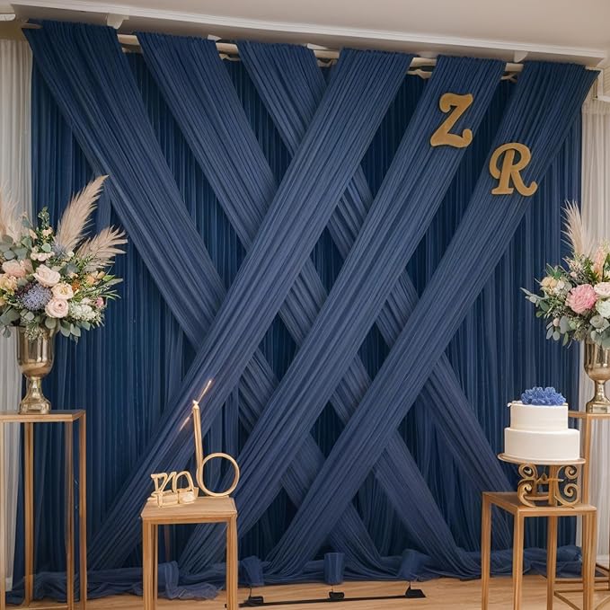 30ft×12ft Wrinkle Free Navy Blue Backdrop Curtain - Image 6