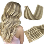 DOORES Human Hair Tape in Hair Extensions, Light Brown Highlighted Medium Blonde 18 Inch 50g 20pcs, Tape in Hair Extensions Remy Straight Hair Skin Weft