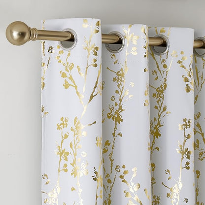 NICETOWN Gold Foil Printed Floral Curtains 100% Blackout, Grommet Branch - Image 2