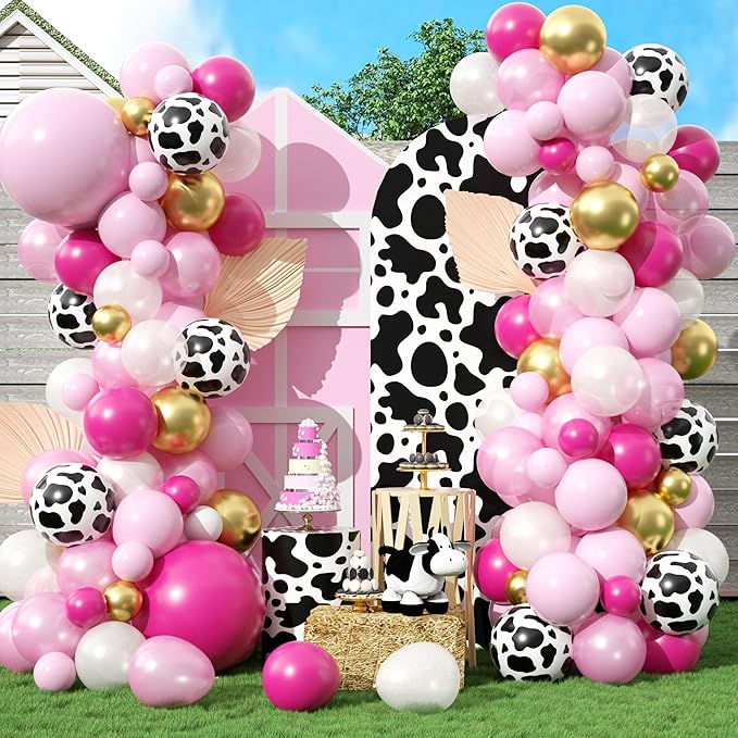 Cow Theme Balloon Arch Garland Kit, Pastel Pearl Pink Gold White Cow Print by Govpy