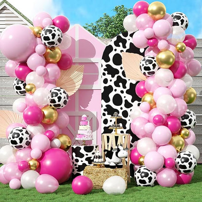 Cow Theme Balloon Arch Garland Kit, Pastel Pearl Pink Gold White Cow Print by Govpy