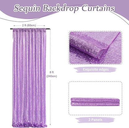 Lavender Sequin Backdrop Curtains, 2 Panels 2FTx8FT Lavender Curtain Backdrop - Image 2