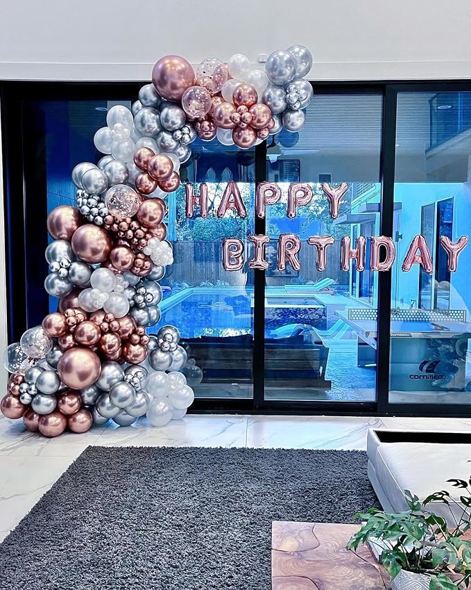 29PC Rose Gold Happy Birthday Balloon Banner, 16 Inch 3D Aluminum Letter Banner - Image 4