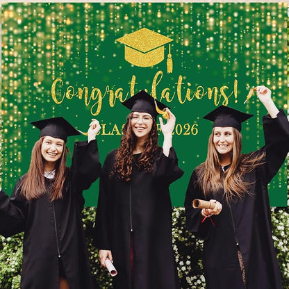 Mocsicka Class of 2026 Backdrop Green Gold Glitter Bokeh Graduation Party - Image 5
