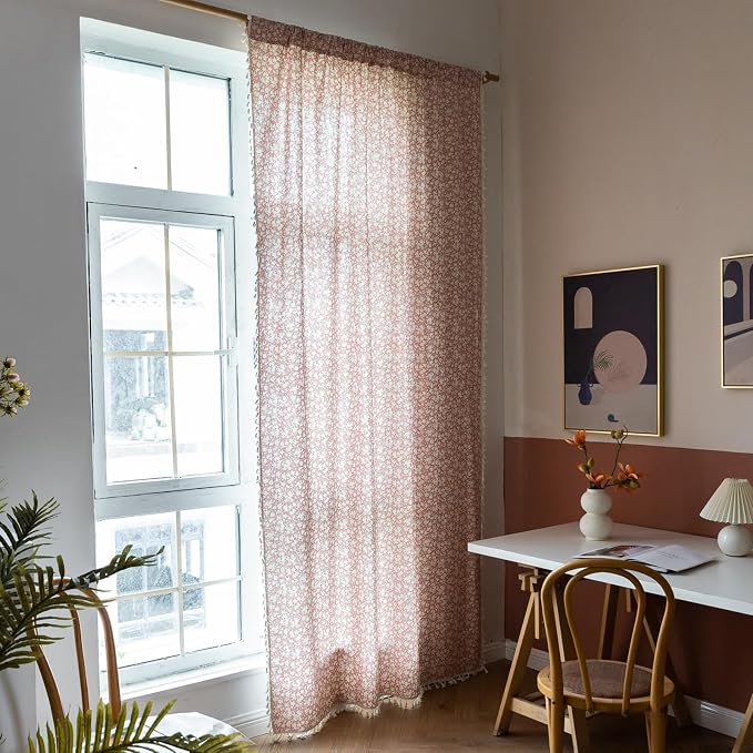 ENJOYBRIDAL White Floral Curtains 84 Inches Long 2 Panels Set Living Room Pink - Image 4