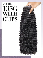 LUVME Seamless Clip in Hair Extensions Human Hair Kinky Curly 135g 7pcs 20 Inch Clip in Hair Extensions with Soft Invisible PU Weft Natural Black Hair for Women