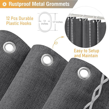 Charcoal Grey Boho Farmhouse Linen Heavy Duty Shower Curtain, 72x72 | 330GSM - Image 5