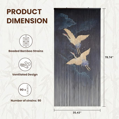Flying Cranes at Night Beaded Bamboo Curtain 35.4" x 78.7" | 90-strand doorway - Image 2