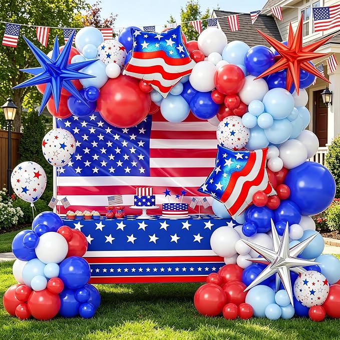 124Pcs 4th of July Balloon Arch Garland Kit Red White and Blue Birthday Party by OTLGEUA