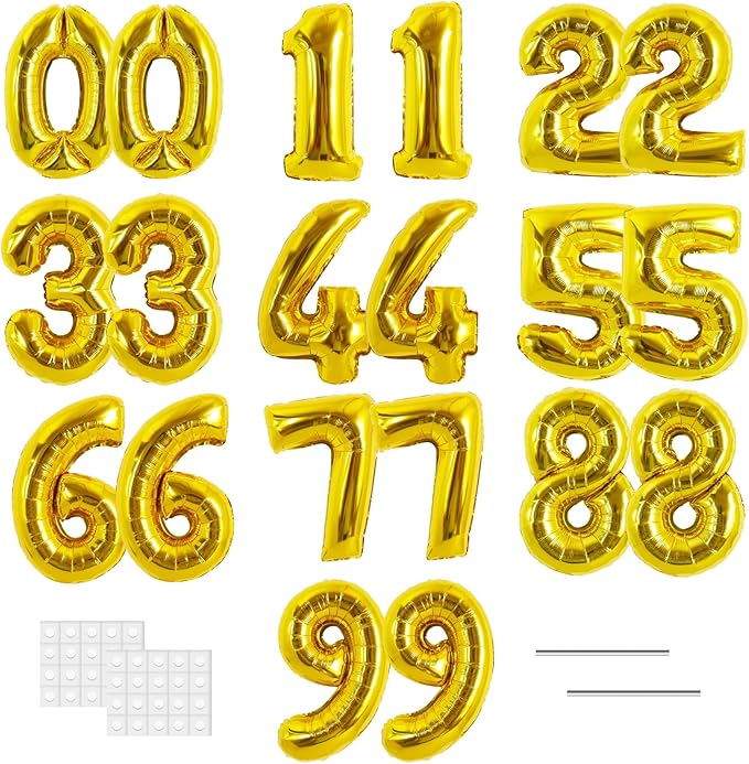TONIFUL 20 Pcs Number Balloon 2 Set 16 Inch Fat Gold 0-9 Numbers Balloons | by TONIFUL