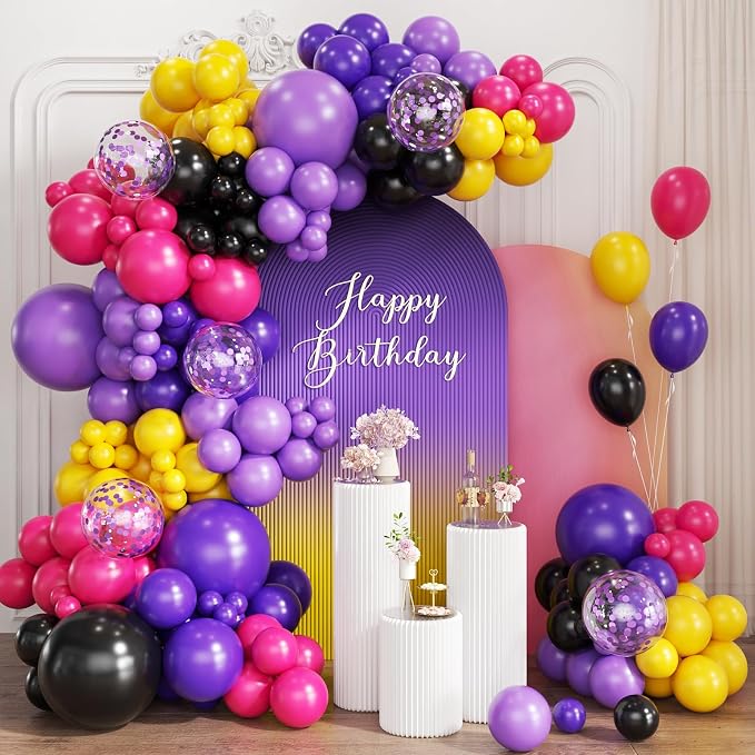 Black Purple Red Yellow Balloon Garland Arch Kit by Unknown