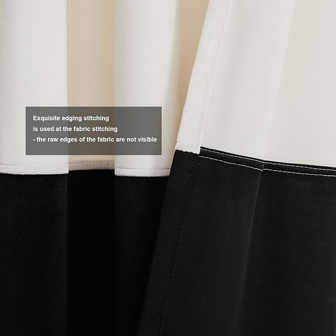 Modern Cream White Black Decorative Velvet Curtains 96 inches 2 Panels | Color - Image 3