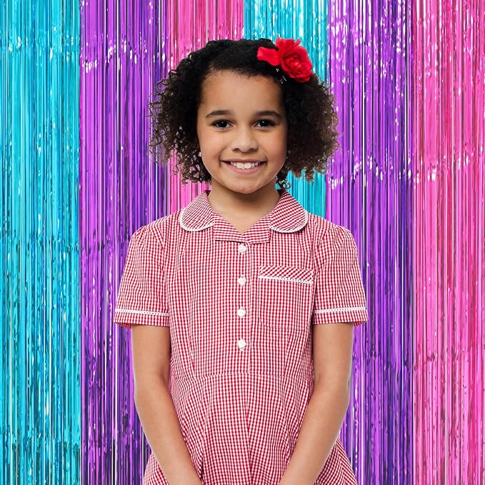 Voircoloria Blue Purple Pink Fringe Backdrop Curtains, 2 Pack | Tinsel Streamers - Image 5