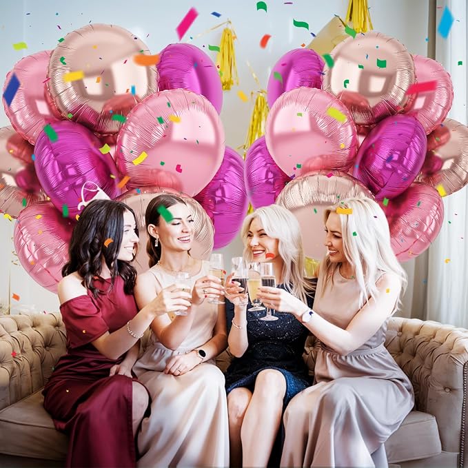 20PCS Round Shaped Balloons, 18 Inch Round Foil Balloon, Hot Light Pink Rose - Image 6