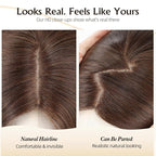 MONO TOP Hair Toppers for Women Human Hair 12 Inch 7"×8" Big Base Partial wig Cover Thinning Hair or Loss No Bangs Top Hair Pieces Natural Wiglets (Brown)