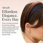 Kitsch Velvet & Satin Headbands for Women - Non Slip, Soft and Lightweight - Stylish Headbands for Girls with Chic Neutral Shades | Ideal Gifts for Women - Black & Chocolate, 2pc Set